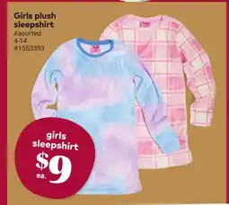 Giant Tiger Girls plush sleepshirt offer