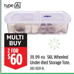 Canadian Tire Type A 56L Wheeled Under-Bed Storage Tote offer