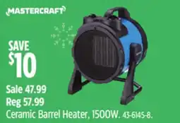 Canadian Tire Mastercraft Ceramic Barrel Heater, 1500W offer
