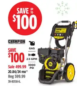 Canadian Tire Champion 3000 PSI 2.5 GPM 196cc Engine Cold Water Wheeled Gas Pressure Washer offer
