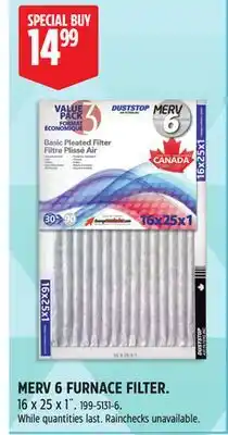 Canadian Tire Duststop MERV 6 FURNACE FILTER. 16 x 25 x 1˝ offer