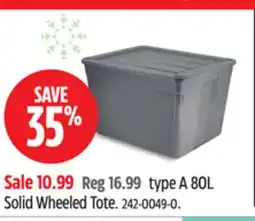 Canadian Tire type A 80L Solid Wheeled Tote offer