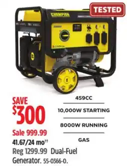 Canadian Tire Dewalt Dual-Fuel Generator offer