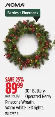 Canadian Tire NOMA 30˝ Battery- Operated Berry Pinecone Wreath offer