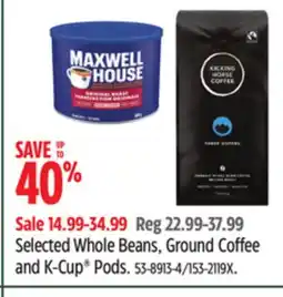 Canadian Tire Selected Whole Beans, Ground Coffee and K-Cup Pods offer