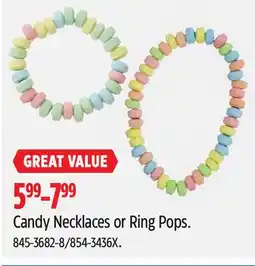 Canadian Tire Candy Necklaces or Ring Pops offer