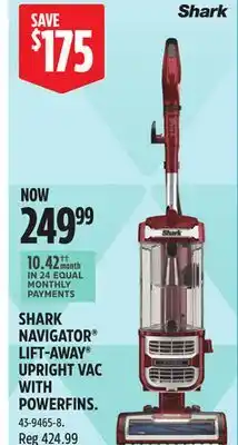 Canadian Tire SHARK NAVIGATOR LIFT-AWAY UPRIGHT VAC WITH POWERFINS offer