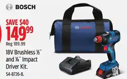 Canadian Tire Bosch 18V Brushless 1⁄2˝ and 1⁄4˝ Impact Driver Kit offer