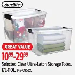 Canadian Tire Sterilite Selected Clear Ultra-Latch Storage Totes offer
