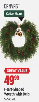 Canadian Tire CANVAS Heart-Shaped Wreath with Bells offer