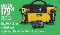 Canadian Tire DEWALT 20V MAX Li-Ion 1⁄2˝ Drill and 1⁄4˝ Impact Driver Combo Kit offer