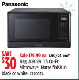 Canadian Tire Panasonic 1.3 Cu-Ft Microwave. Matte finish in black or white offer