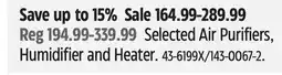 Canadian Tire Selected Air Purifiers, Humidifier and Heater offer