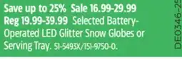 Canadian Tire Canvas Selected Battery- Operated LED Glitter Snow Globes or Serving Tray offer