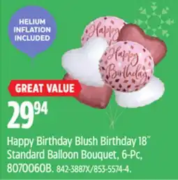 Canadian Tire Happy Birthday Blush Birthday 18˝ Standard Balloon Bouquet offer