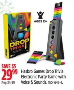 Canadian Tire Hasbro Games Drop Trivia Electronic Party Game with Voice & Sounds offer