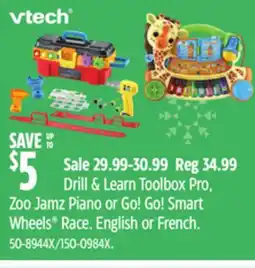 Canadian Tire Drill & Learn Toolbox Pro, Zoo Jamz Piano or Go GO Smart Wheels Race English or French offer