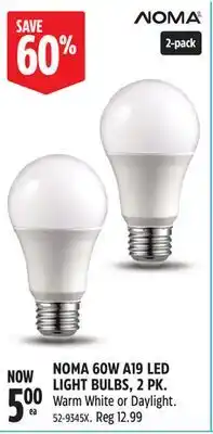 Canadian Tire NOMA 60W A19 LED LIGHT BULBS, 2 PK offer