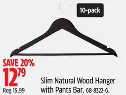 Canadian Tire Type A Slim Natural Wood Hanger with Pants Bar offer