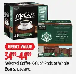Canadian Tire Selected Coffee K-Cup Pods or Whole Beans offer
