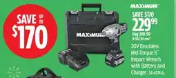 Canadian Tire Maximum 20V Brushless Mid-Torque 1⁄2˝ Impact Wrench with Battery and Charger offer