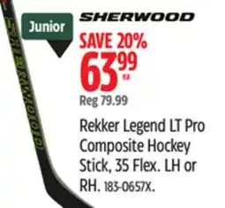 Canadian Tire Sherwood Rekker Legend LT Pro Composite Hockey Stick, 35 Flex. LH or RH offer