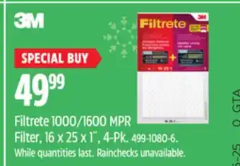 Canadian Tire Filtrete 1000/1600 MPR Filter offer