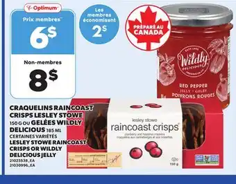 Provigo LESLEY STOWE RAINCOAST CRISPS, 150 G OR WILDLY DELICIOUS JELLY, 185 ML offer