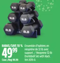 Canadian Tire WA:KE Neoprene 32-lb Dumbbell Set with Rack offer