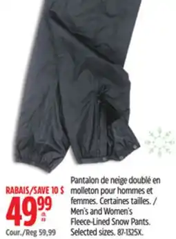 Canadian Tire Polar Men's and Women's Fleece-Lined Snow Pants offer