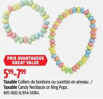 Canadian Tire Taxable Candy Necklaces or Ring Pops offer