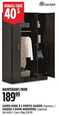 Canadian Tire SAUDER 3-DOOR WARDROBE. Espresso offer