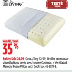 Canadian Tire For-Living Ventilated Memory Foam Pillow with Coolmax offer