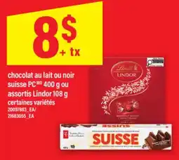 Maxi CHOCOLAT AU LAIT OU NOIR SUISSE PC, 400 G OU ASSORTIS LINDOR 108 G offer
