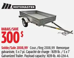 Canadian Tire MotoMaster 5 x 7´ Galvanized Trailer offer