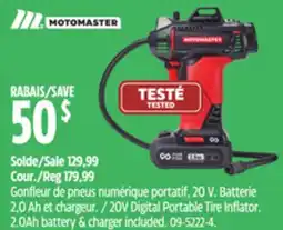Canadian Tire Motomaster 20 V Digital Portable Tire Inflator. 2.0 Ah battery & charger included offer
