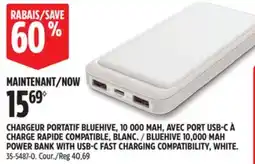 Canadian Tire BLUEHIVE 10,000 MAH POWER BANK WITH USB-C FAST CHARGING COMPATIBILITY, WHITE offer