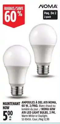 Canadian Tire NOMA 60W A19 LED LIGHT BULBS offer