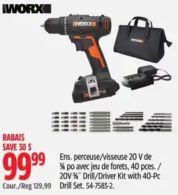 Canadian Tire 20V 3⁄8˝ Drill/Driver Kit with 40-Pc Drill Set offer