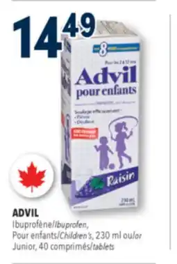 Familiprix ADVIL, Ibuprofen,Children's, 230 ml or Junior, 40 tablets offer