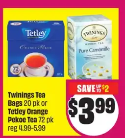 Chalo FreshCo Twinings Tea Bags 20 pk or Tetley Orange Pekoe Tea 72 pk offer