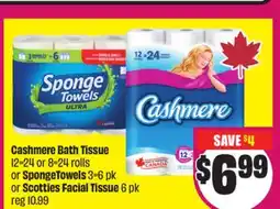 Chalo FreshCo Cashmere Bath Tissue 12 = 24 or 8 = 24 rolls or SpongeTowels 3 = 6 pk or Scotties Facial Tissue 6 pk offer