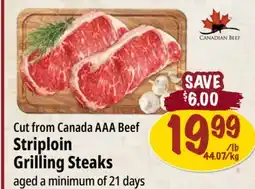 Farm Boy Cut from Canada AAA Beef Striploin Grilling Steaks offer