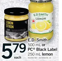 Fortinos E. D. SMITH, 500 ML OR PC BLACK LABEL, 250 ML LEMON offer
