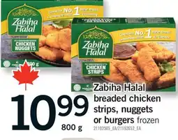 Fortinos ZABIHA HALAL BREADED CHICKEN STRIPS, NUGGETS OR BURGERS, 800 G offer