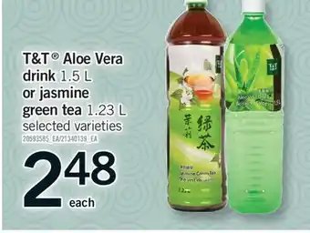 Fortinos T&T ALOE VERA DRINK, 1.5 L OR JASMINE GREEN TEA, 1.23 L offer