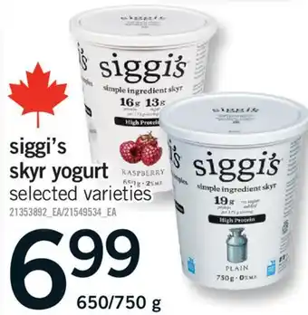 Fortinos SIGGI'S SKYR YOGURT, 650/750 G offer