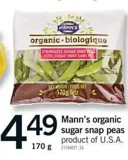Fortinos MANN'S ORGANIC SUGAR SNAP PEAS, 170 G offer