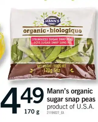Fortinos MANN'S ORGANIC SUGAR SNAP PEAS, 170 G offer