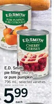Fortinos E. D. SMITH PIE FILLING, 540 ML OR PURE PUMPKIN, 796 ML offer